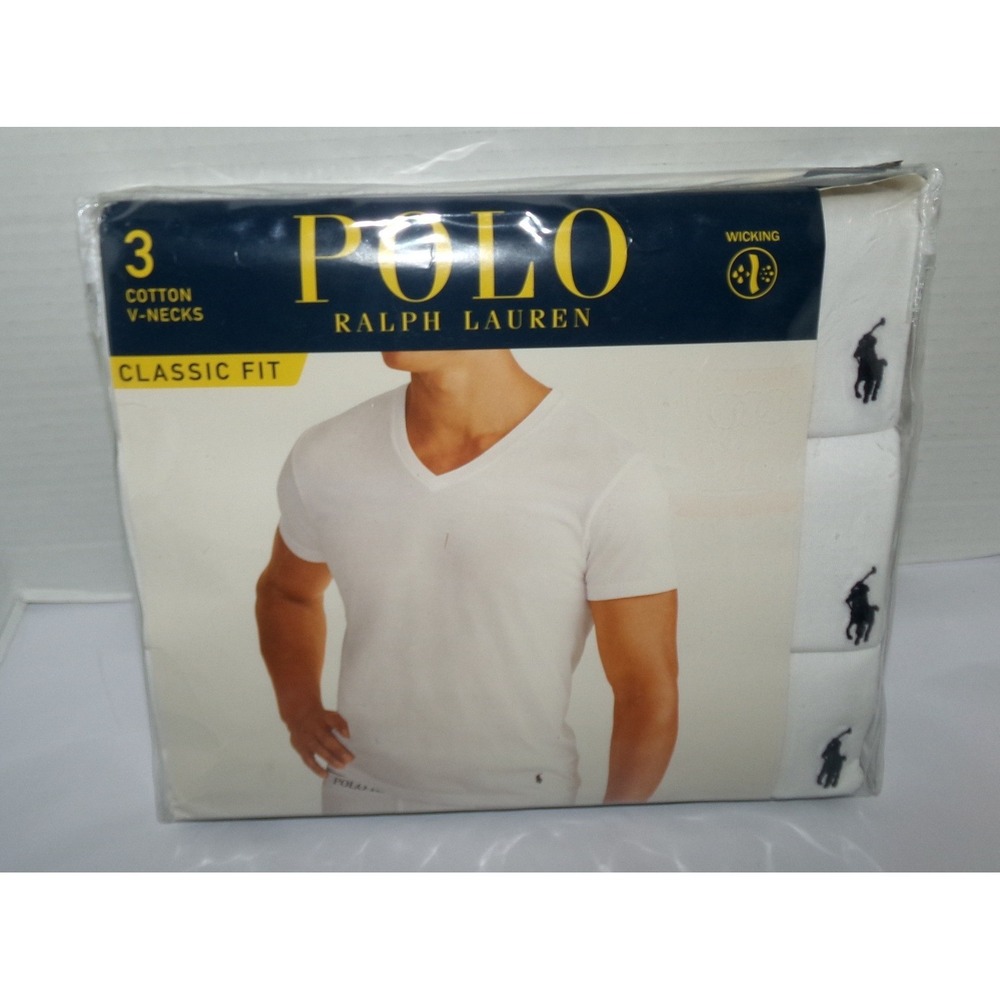 Polo Ralph Lauren 3-Pack Mens Classic Fit Cotton V-Neck Undershirts White Med